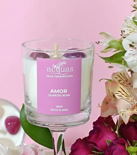 Vela Terapêutica de Quartzo Rosa Amor 180g